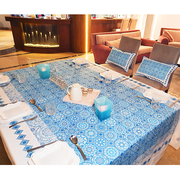 Light Blue mandalas Table cloth 150 x 150 cm